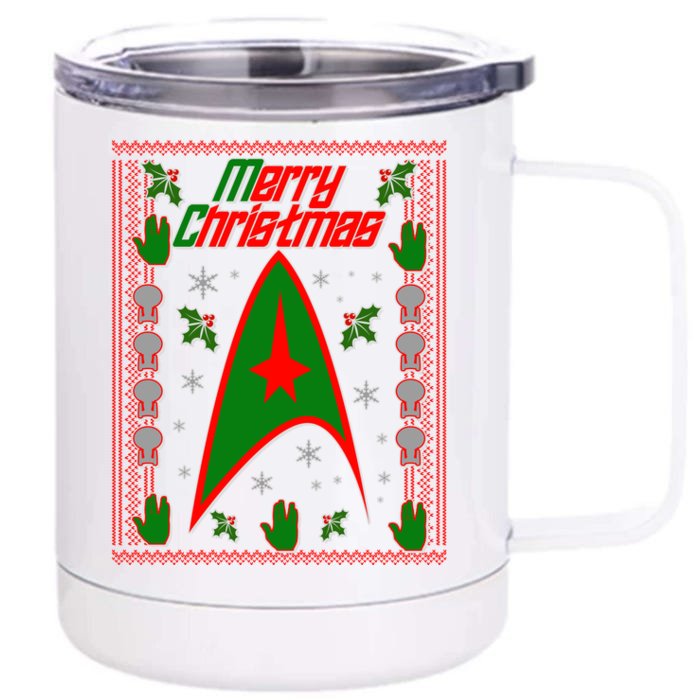 Merry Starfleet Christmas Ugly Sweater Front & Back 12oz Stainless Steel Tumbler Cup