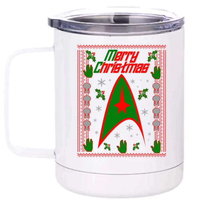 Merry Starfleet Christmas Ugly Sweater Front & Back 12oz Stainless Steel Tumbler Cup