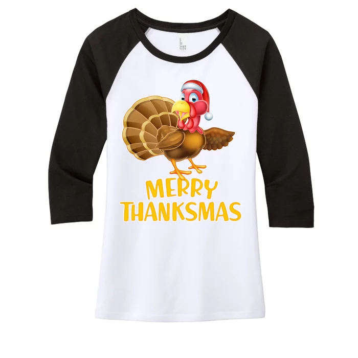 Merry Thanksmas Turkey Women's Tri-Blend 3/4-Sleeve Raglan Shirt