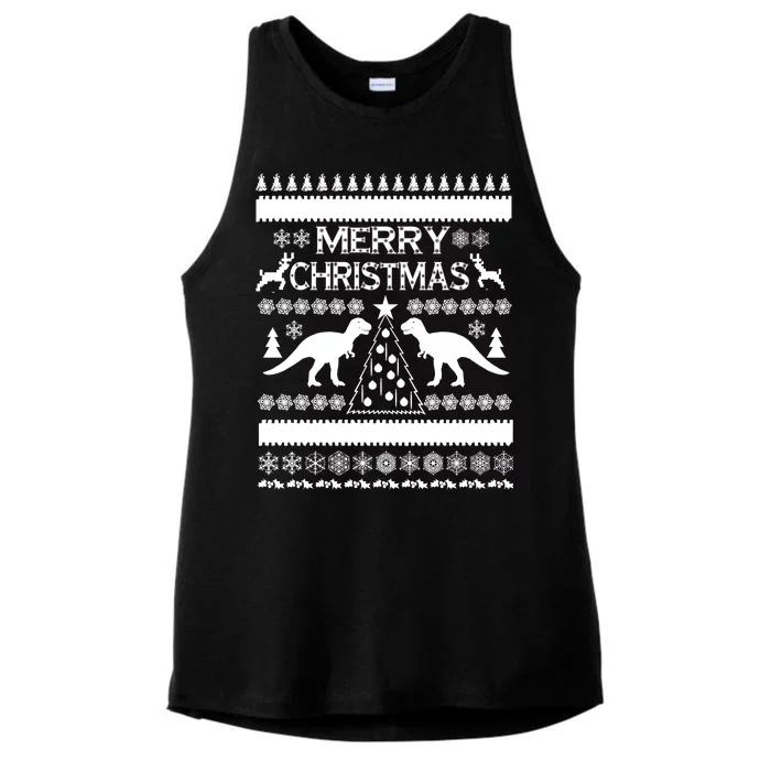 Merry Ugly Christmas T-Rex Sweater Ladies Tri-Blend Wicking Tank