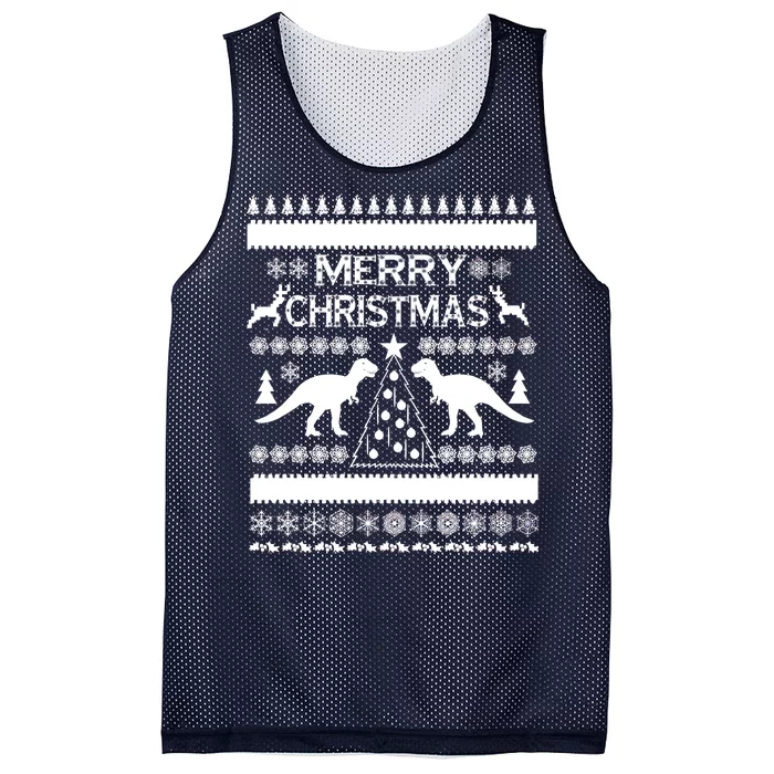 Merry Ugly Christmas T-Rex Sweater Mesh Reversible Basketball Jersey Tank