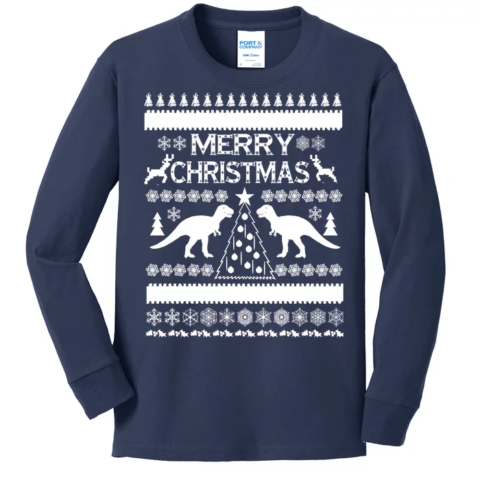 Merry Ugly Christmas T-Rex Sweater Kids Long Sleeve Shirt