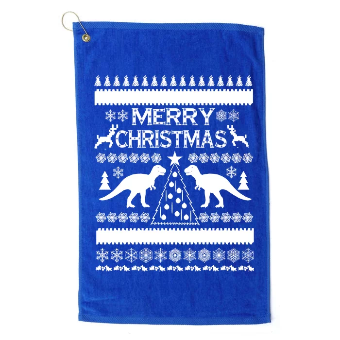 Merry Ugly Christmas T-Rex Sweater Platinum Collection Golf Towel