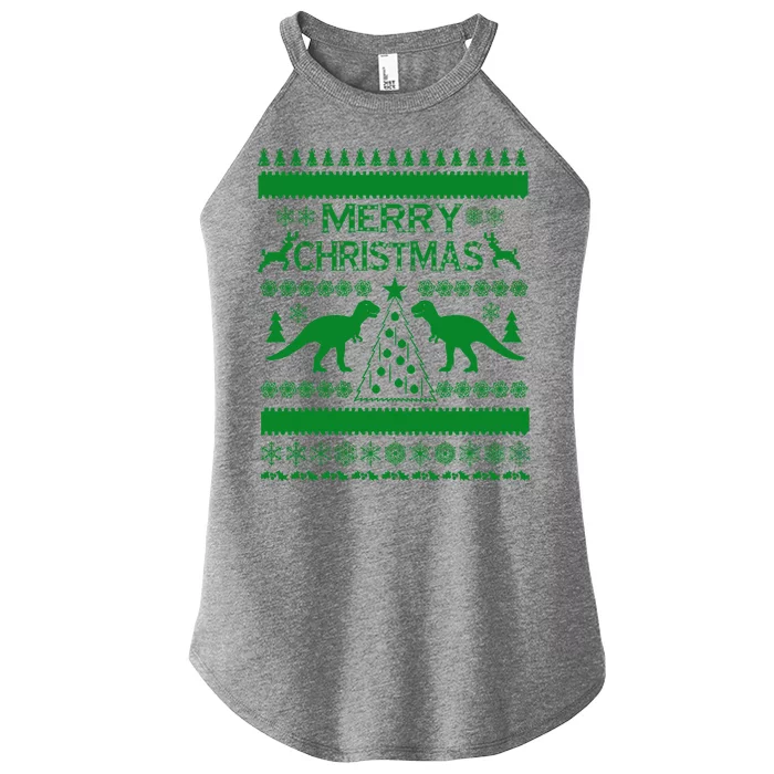 Merry Ugly Christmas T-Rex Sweater Women’s Perfect Tri Rocker Tank