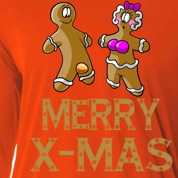 Merry X-Mas Funny Gingerbread Couple Cooling Performance Long Sleeve Crew