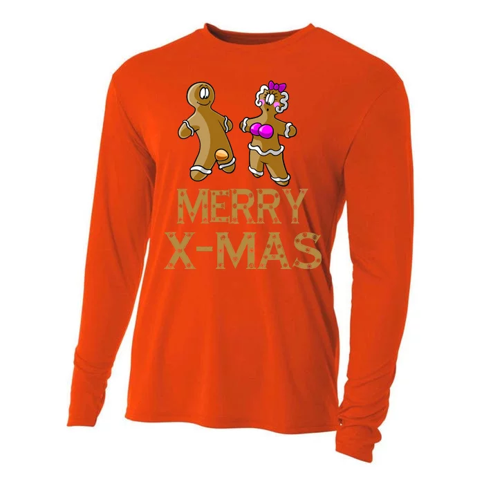 Merry X-Mas Funny Gingerbread Couple Cooling Performance Long Sleeve Crew