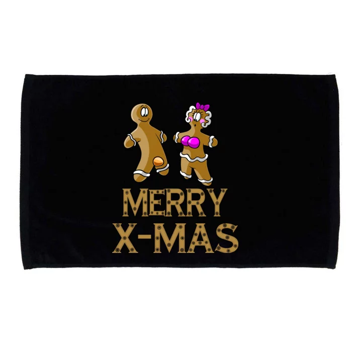 Merry X-Mas Funny Gingerbread Couple Microfiber Hand Towel