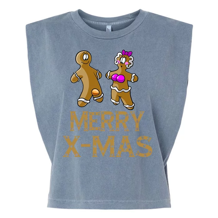 Merry X-Mas Funny Gingerbread Couple Garment-Dyed Women's Muscle Tee