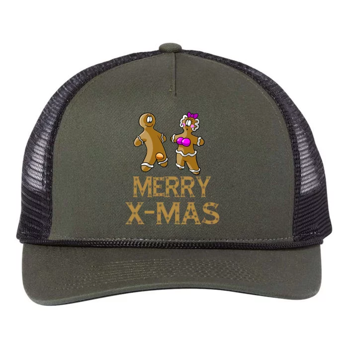 Merry X-Mas Funny Gingerbread Couple Retro Rope Trucker Hat Cap