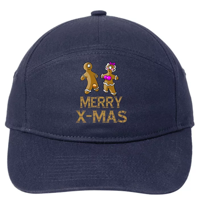 Merry X-Mas Funny Gingerbread Couple 7-Panel Snapback Hat