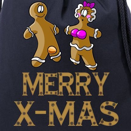 Merry X-Mas Funny Gingerbread Couple Drawstring Bag