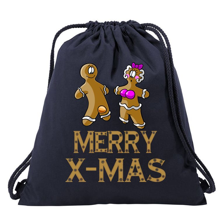 Merry X-Mas Funny Gingerbread Couple Drawstring Bag