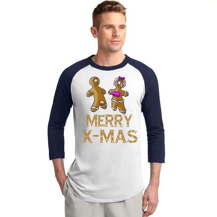 Merry X-Mas Funny Gingerbread Couple Baseball Sleeve Shirt