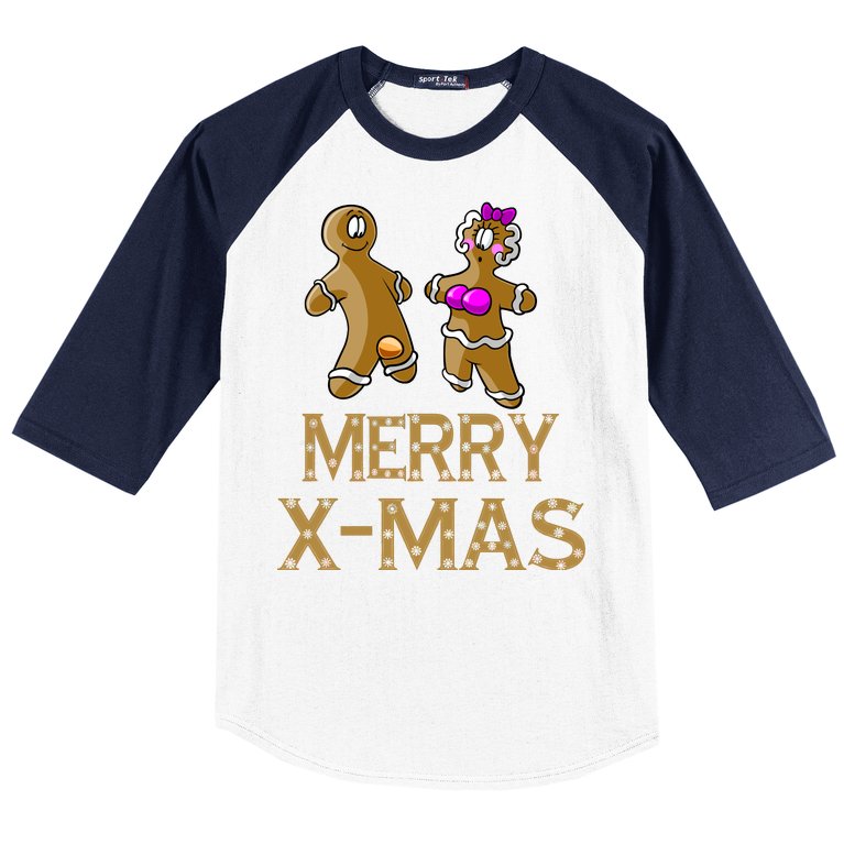 Merry X-Mas Funny Gingerbread Couple Baseball Sleeve Shirt