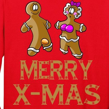 Merry X-Mas Funny Gingerbread Couple Long Sleeve Shirt