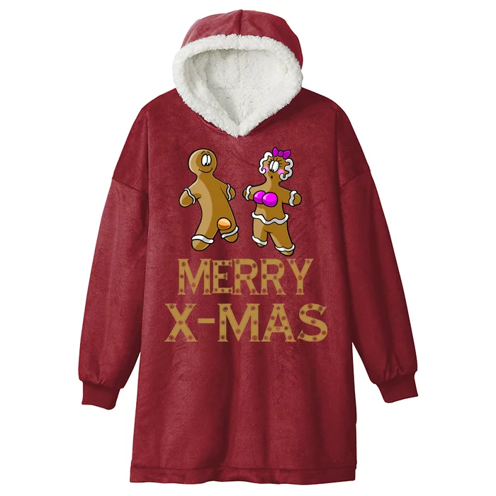 Merry X-Mas Funny Gingerbread Couple Hooded Wearable Blanket