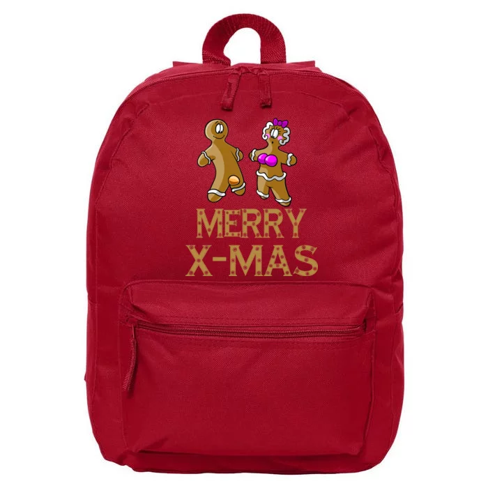 Merry X-Mas Funny Gingerbread Couple 16 in Basic Backpack