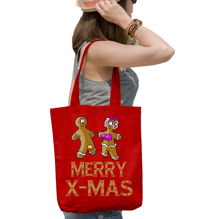 Merry X-Mas Funny Gingerbread Couple Tote Bag