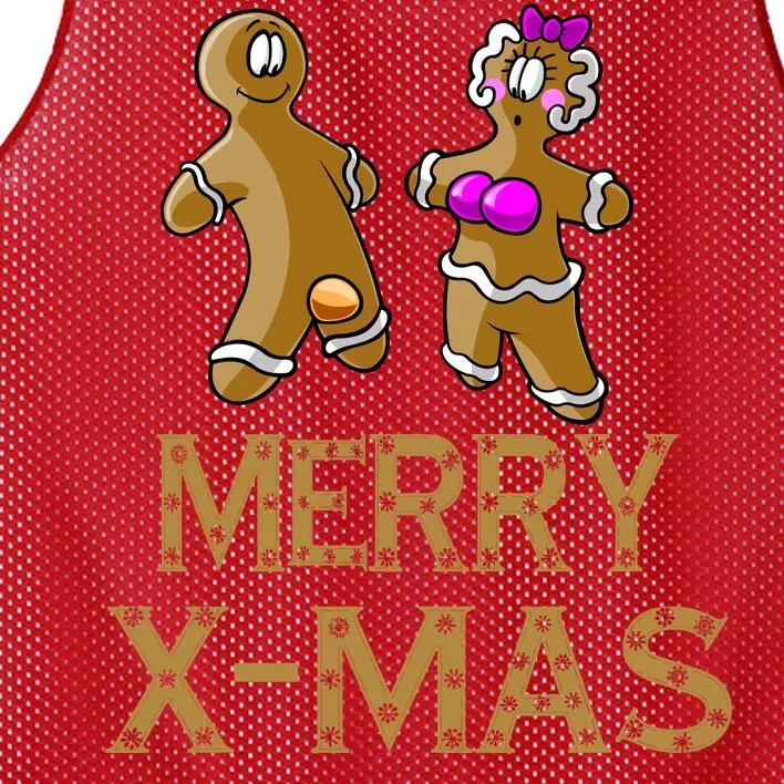 Merry X-Mas Funny Gingerbread Couple Mesh Reversible Basketball Jersey Tank