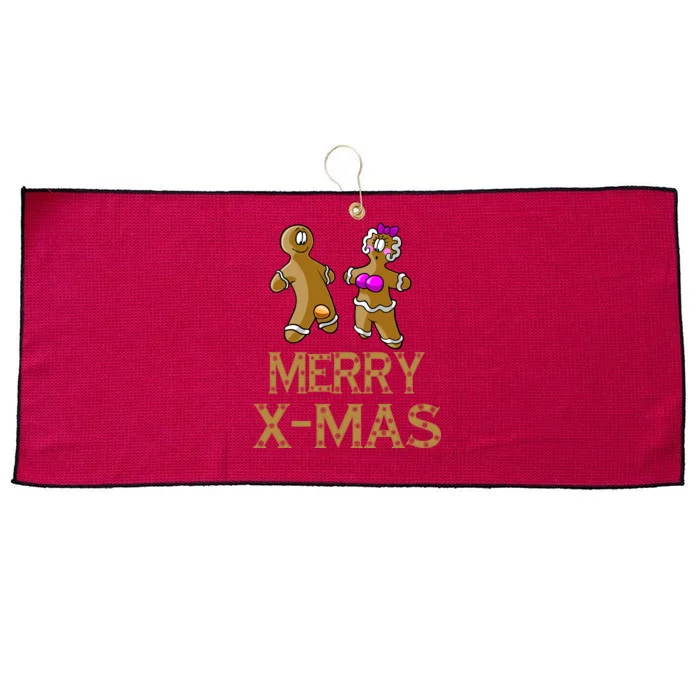 Merry X-Mas Funny Gingerbread Couple Large Microfiber Waffle Golf Towel