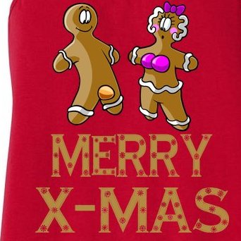 Merry X-Mas Funny Gingerbread Couple Women's Racerback Tank