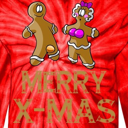 Merry X-Mas Funny Gingerbread Couple Tie-Dye Long Sleeve Shirt