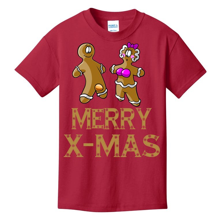 Merry X-Mas Funny Gingerbread Couple Kids T-Shirt