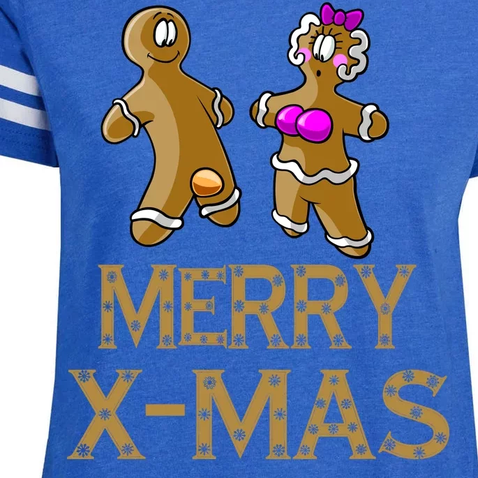 Merry X-Mas Funny Gingerbread Couple Enza Ladies Jersey Football T-Shirt