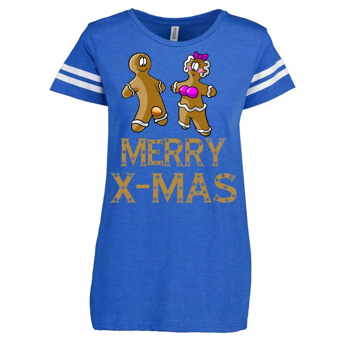 Merry X-Mas Funny Gingerbread Couple Enza Ladies Jersey Football T-Shirt