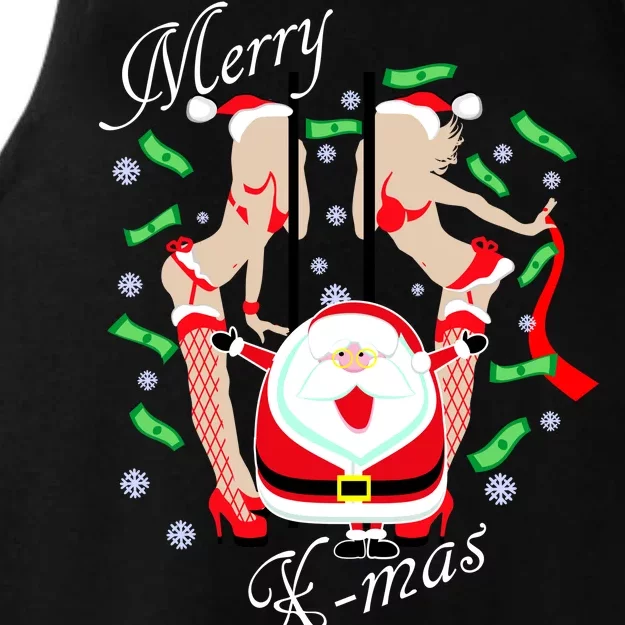 Merry X-Mas Santa's Little Strippers Ladies Tri-Blend Wicking Tank