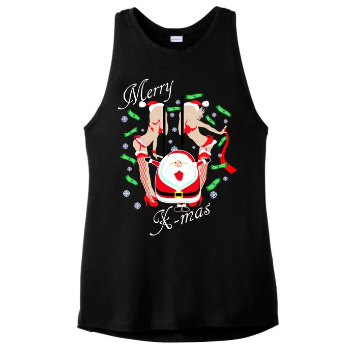 Merry X-Mas Santa's Little Strippers Ladies Tri-Blend Wicking Tank