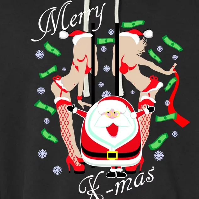 Merry X-Mas Santa's Little Strippers Garment-Dyed Fleece Hoodie