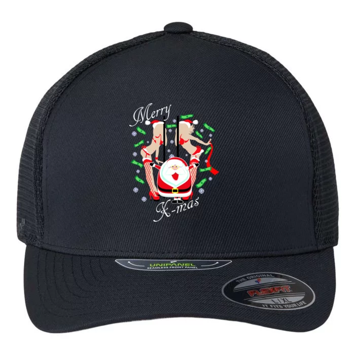 Merry X-Mas Santa's Little Strippers Flexfit Unipanel Trucker Cap