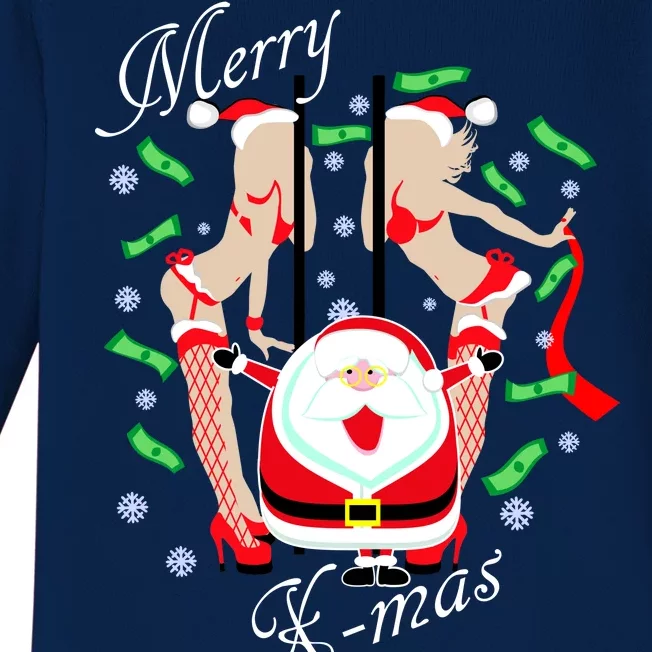 Merry X-Mas Santa's Little Strippers Baby Long Sleeve Bodysuit