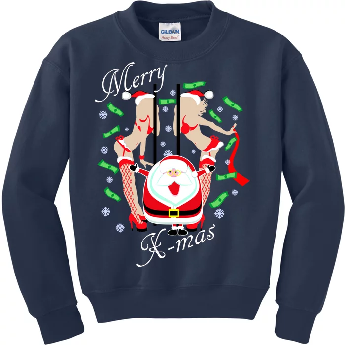 Merry X-Mas Santa's Little Strippers Kids Sweatshirt