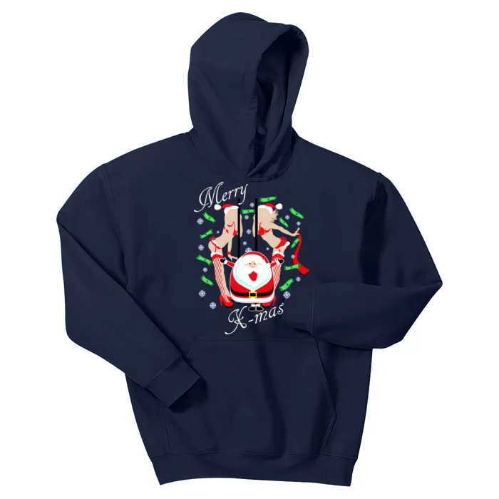 Merry X-Mas Santa's Little Strippers Kids Hoodie