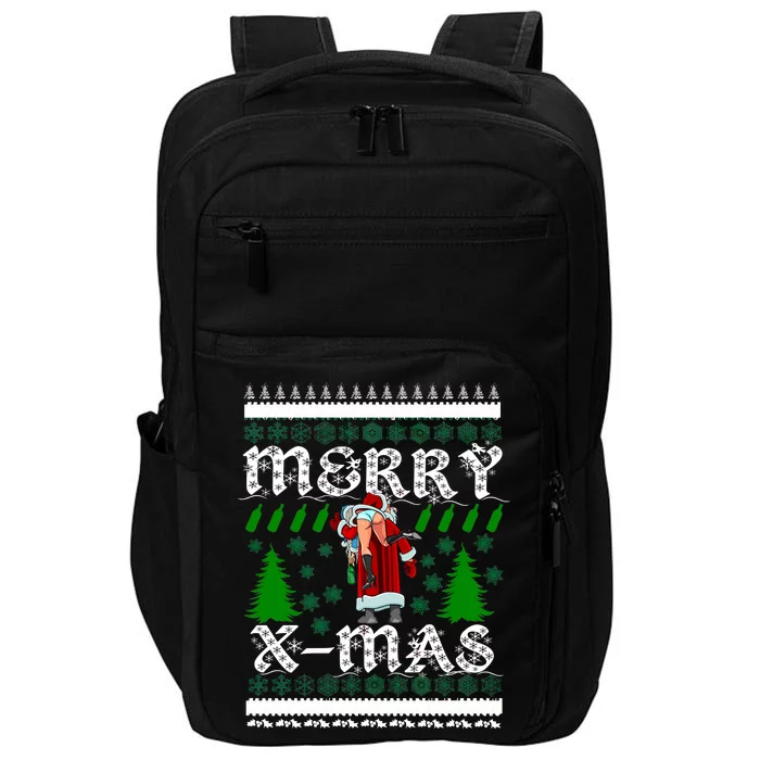 Merry X-Mas Ugly Christmas Sweater Impact Tech Backpack