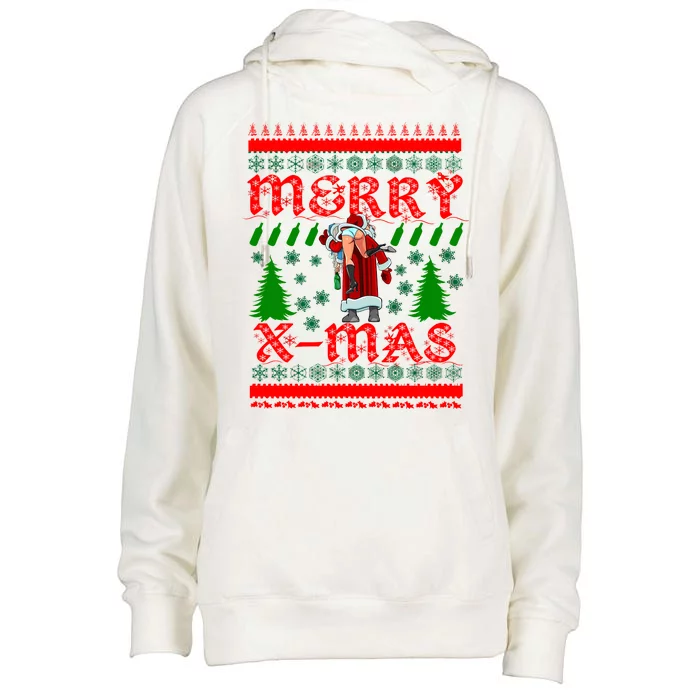 Merry X-Mas Ugly Christmas Sweater Womens Funnel Neck Pullover Hood