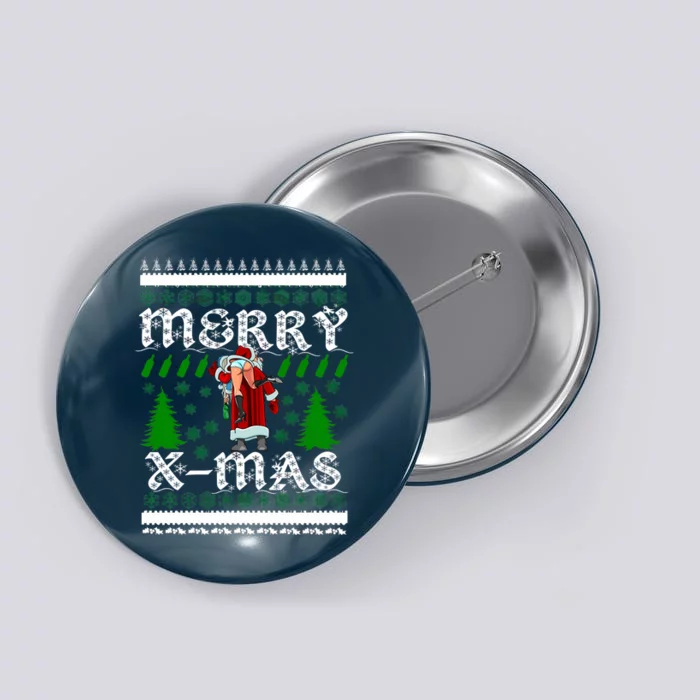 Merry X-Mas Ugly Christmas Sweater Button