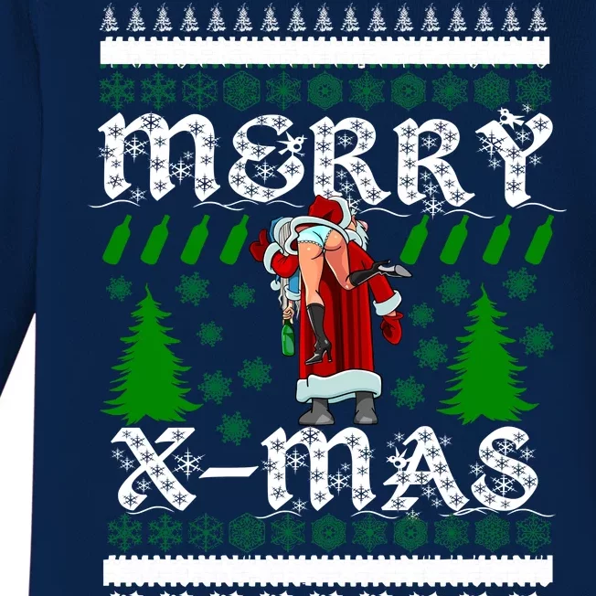 Merry X-Mas Ugly Christmas Sweater Baby Long Sleeve Bodysuit