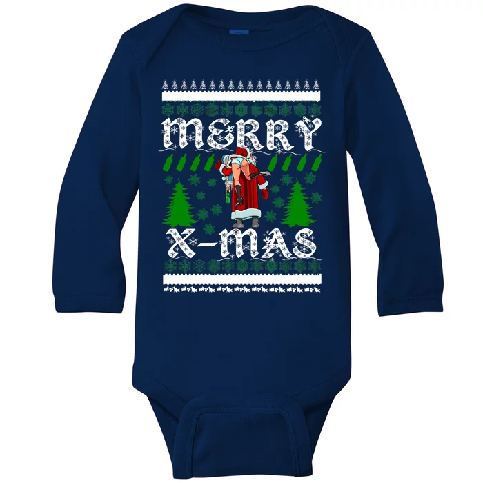 Merry X-Mas Ugly Christmas Sweater Baby Long Sleeve Bodysuit