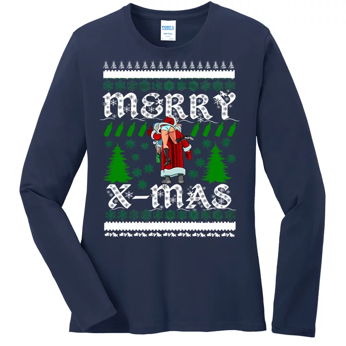 Merry X-Mas Ugly Christmas Sweater Ladies Long Sleeve Shirt