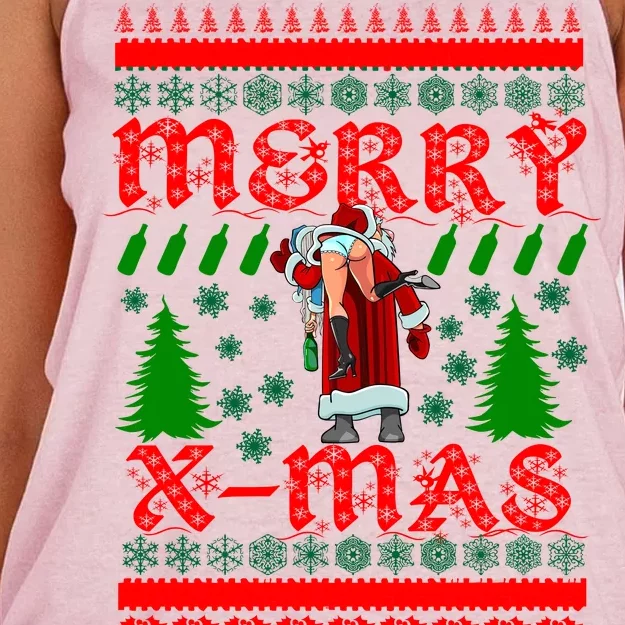 Merry X-Mas Ugly Christmas Sweater Women's Knotted Racerback Tank