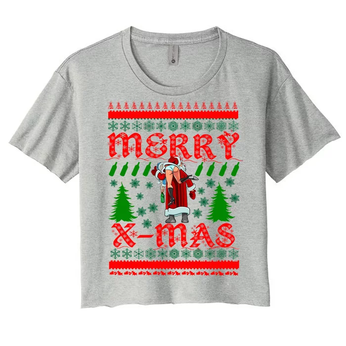 Merry X-Mas Ugly Christmas Sweater Women's Crop Top Tee