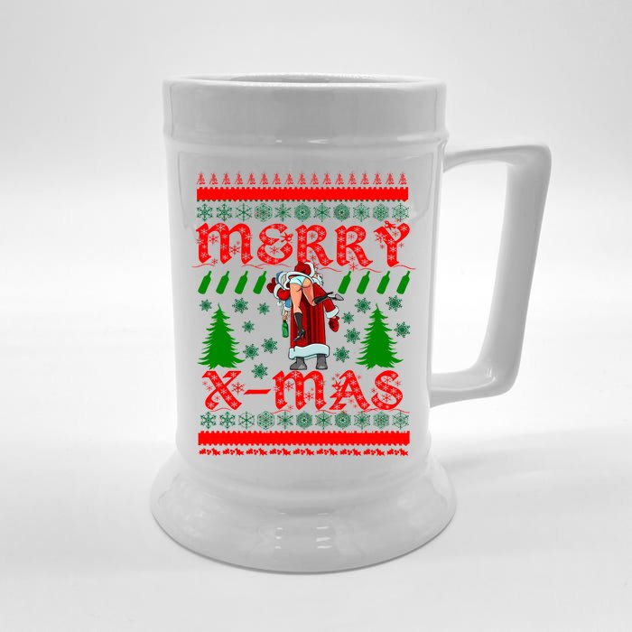 Merry X-Mas Ugly Christmas Sweater Front & Back Beer Stein