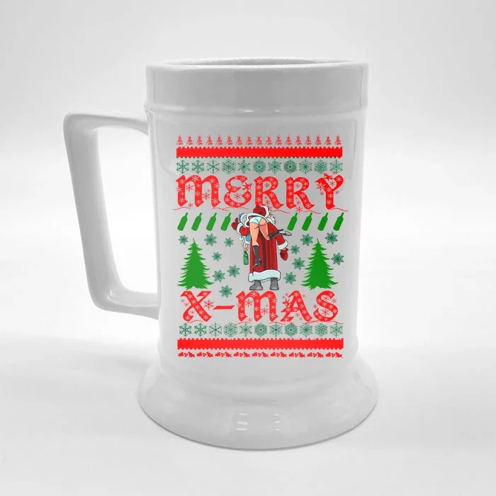 Merry X-Mas Ugly Christmas Sweater Front & Back Beer Stein