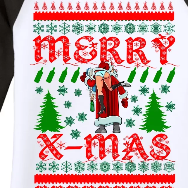 Merry X-Mas Ugly Christmas Sweater Women's Tri-Blend 3/4-Sleeve Raglan Shirt