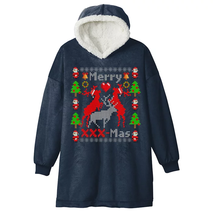 Merry XXXX-Mas Ugly Christmas Sweater Hooded Wearable Blanket