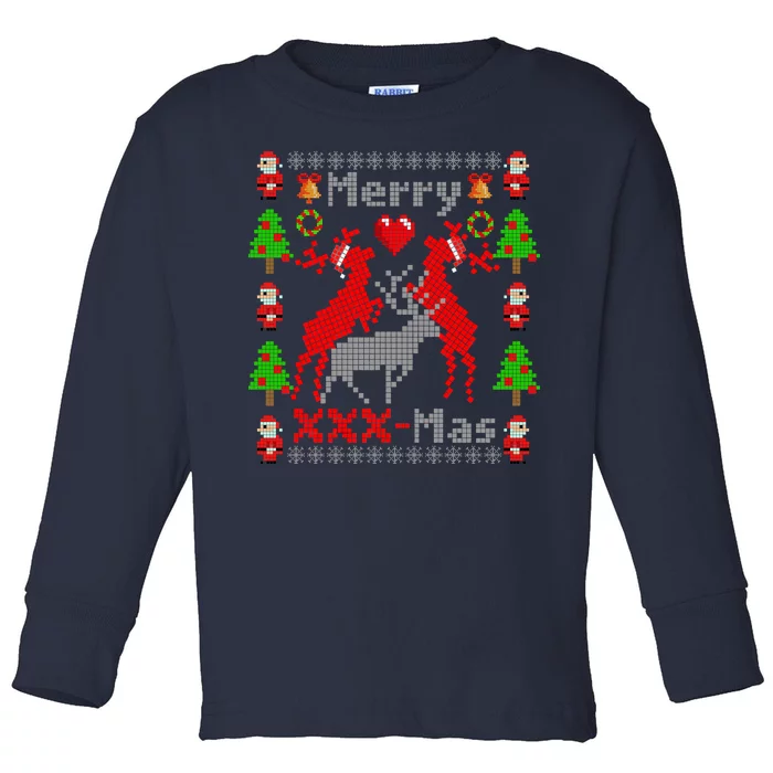 Merry XXXX-Mas Ugly Christmas Sweater Toddler Long Sleeve Shirt