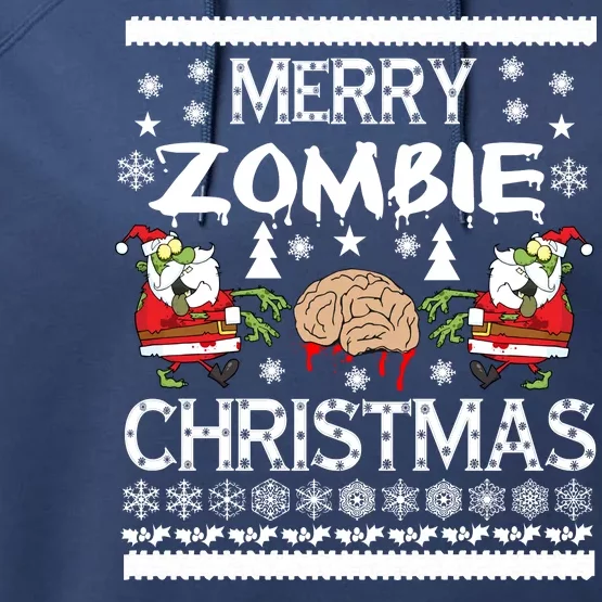 Merry Zombie Ugly Christmas Sweater Performance Fleece Hoodie